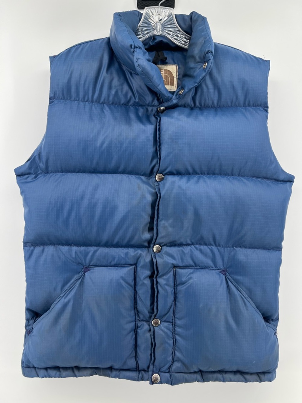 Vintage Brown Label North Face Blue Snap Goose Down Puffer Vest Large